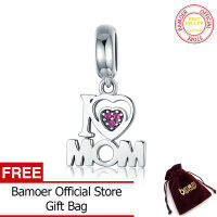 BAMOER จัดส่งฟรีแท้100% เงินแท้925จี้ตัวอักษร "I Love Mom สร้อยข้อมือแฟชั่นเครื่องประดับของขวัญให้แม่ SCC420