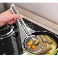 Food Oil-Frying Filter Spoon With Clip 2 In 1 Food Strainer Colander Fried Food Filter Tongs Silver