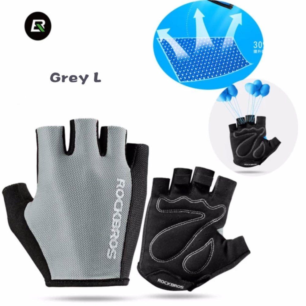 ROCKBROS Bike Pad Half Finger Short Finger Gloves Sports Breath Gray Gloves 