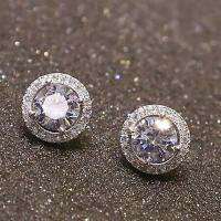 BODHI สตรีแฟชั่นรอบ Zircon ตุ้มหูฝังเพชร Silver Tone Ear Stud เครื่องประดับ