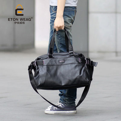 กระเป๋าถือผู้ชายใหม่กระเป๋า Tas Rekreasi หนัง MODE Korea แบบพกพากระเป๋าสะพายสายเดี่ยวผู้ชายกระเป๋า Crossbody-สีดำ