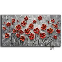 Red Flowers Painting Hand Painted Oil Painting Modern Home Wall Decoration No Framed