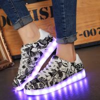 ร้อน, ร้อน★Pioneer  New Korean Version Of Led Lamp Shoes Male Usb Rechargeable Colorful Glowing Shoes For Female Students Ghost Walk Shoes Night Fluorescent Shoes