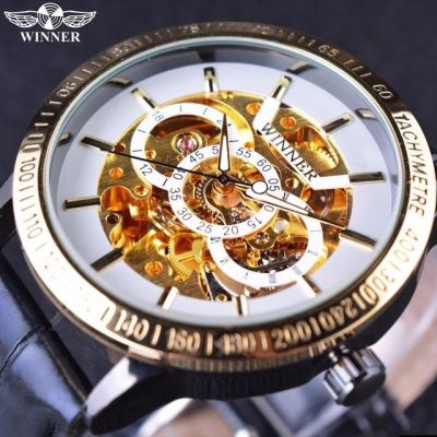 นาฬิกาผู้ชนะเครื่องกลแบรนด์บุรุษนาฬิกาข้อมือผู้ชายสแตนเลสโครงกระดูกนาฬิกาข้อมือด้วยตนเอง