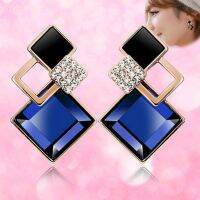 BODHI Womens Fashion Rhombic Rhinestone Eardrop Korean Style Earrings Party Jewelry