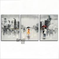 3 Pieces Abstract Stree Scenery Painting Hand Painted Oil Painting Modern Home Wall Decoration No Frame