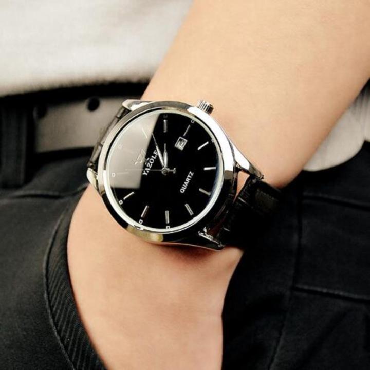 yazole-นาฬิกาข้อมือควอตซ์แนวสปอร์ตสแตนเลสสตีลแฟชั่นสายหนังสำหรับผู้ชายวินเทจ-yzl308h-black