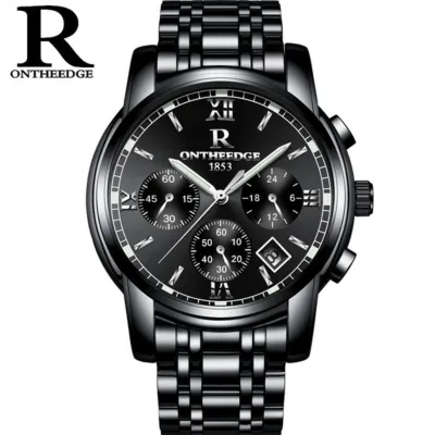 2017นาฬิกาควอตซ์นาฬิกาข้อมือสำหรับผู้ชายยอดนิยมใหม่นาฬิกาสแตนเลสสตีลสีดำทองหรูหรา RZY026แฟชั่นธุรกิจเรืองแสงกันน้ำ