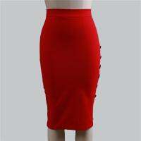 Mode Shop HangQiao Women Bodycon Skirts Plain Sexy Split Midi Skirt (Red)