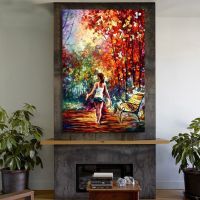 Girl Walking Painting Hand Painted Scenery Oil Painting Modern Home Wall Art Decoration