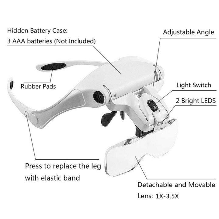 lighted-อุปกรณ์ขยายแบบสวมศีรษะแว่นตาแว่นตาคาดศีรษะสำหรับช่างทำแว่นตากับไฟ-led-ชุดหูฟังแว่นขยายแว่นตา-visor-แฮนด์ฟรีสำหรับปิดทำงาน-ขนตา-ซ่อม-เครื่องประดับ-งานอดิเรก-งานฝีมือ-electronics-1-0x-1-5x-2-0x-