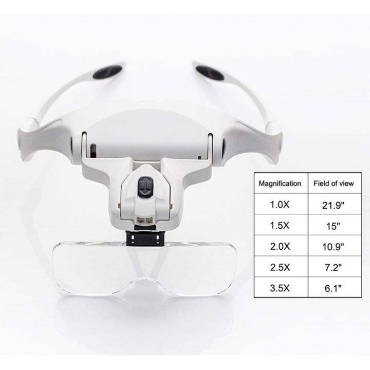 lighted-อุปกรณ์ขยายแบบสวมศีรษะแว่นตาแว่นตาคาดศีรษะสำหรับช่างทำแว่นตากับไฟ-led-ชุดหูฟังแว่นขยายแว่นตา-visor-แฮนด์ฟรีสำหรับปิดทำงาน-ขนตา-ซ่อม-เครื่องประดับ-งานอดิเรก-งานฝีมือ-electronics-1-0x-1-5x-2-0x-