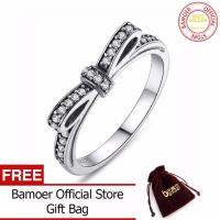 BAMOER จัดส่งฟรีแท้100% 925เงินสเตอร์ลิงเงื่อนโบว์แวววาวแหวน Micro Pave เครื่องประดับแต่งงาน CZ 6 7 8 9ขนาด PA7104