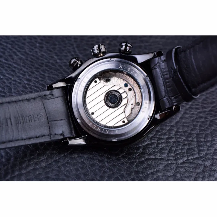 นาฬิกาผู้ชายแบบไขลานเองแบรนด์ชั้นนำนาฬิกาอัตโนมัติหรูหราตำนาน-tourbillion-ชุดหนังสีดำเต็มรูปแบบ