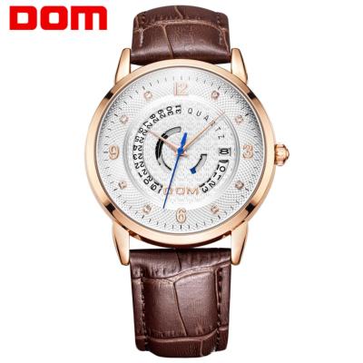 DOM นาฬิกาควอทซ์ธุรกิจหนังแฟชั่นสำหรับตำรวจทหารโครโนกราฟนาฬิกาข้อมือนาฬิกาข้อมือสำหรับผู้ชายสไตล์ทหาร