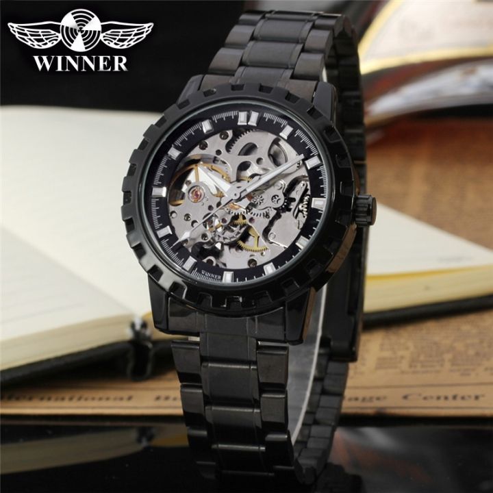 winnewnewnewone-นาฬิกาบุรุษสแตนเลสสีดำโชว์กลไกนาฬิกาเครื่องจักรกลหรูอัตโนมัติแบรนด์ชั้นนำ2019