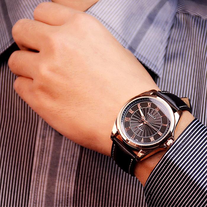 นาฬิการะบบควอทซ์สีดำธุรกิจขนาดโรมันของผู้ชาย-yazole-336