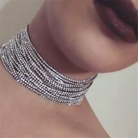 QianXing Shop LALANG Women Jewelry Full Crystal Rhinestone Multiple Layers Choker Necklace (Silver)