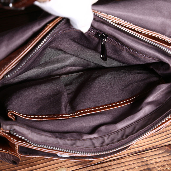 กระเป๋ากระเป๋าใส่นามบัตรหนังแท้ย้อนยุคผู้ชายแฟชั่นใหม่สีน้ำตาล-size26-23-10ซม