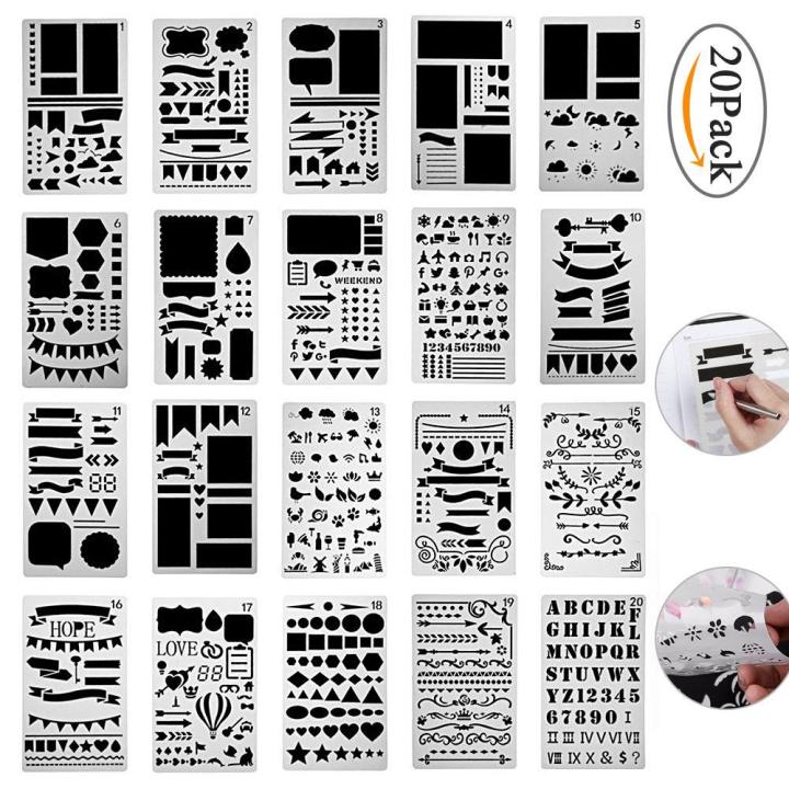 chechang 20 Pieces Bullet Journal Stencil Set Plastic Planner Stencils ...