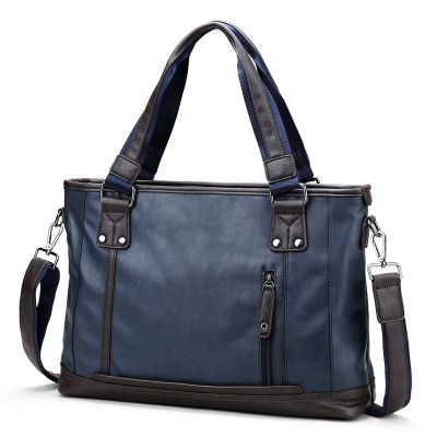 กระเป๋าเอกสารสีฟ้าทำงานสำหรับกระเป๋าสะพายผู้ชายกระเป๋าถือหนังขนาด40ซม. สำหรับนักธุรกิจกระเป๋าสะพายผู้ชาย