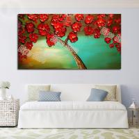 Red Flowers Tree Painting Hand Painted Landscape Oil Painting Modern Home Wall Decoration