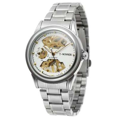 WINNER นาฬิกาข้อมือนักธุรกิจนาฬิกากลไกทอง337G หน้าปัดลายโครงกระดูกแฟชั่นสไตล์โรมันสำหรับสุภาพบุรุษสไตล์คลาสสิกโดย Yuxin Mall