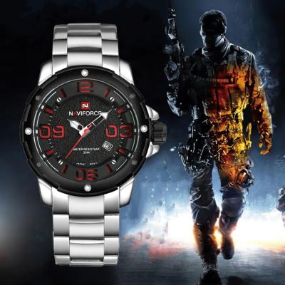 NAVIFRCE นาฬิกาข้อมือ3D ทหารสำหรับผู้ชาย,นาฬิกาควอทซ์ญี่ปุ่นเหล็กเต็มรูปแบบนาฬิกานาฬิกาควอทซ์นาฬิกาข้อมือเล่นกีฬาแนวธุรกิจเรืองแสง