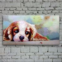 Hand Painted Knife Animals Oil Painting on Canvas Modern Abstract Lovely Dog Oil Painting for Home Wall Art Decora Large Size 24X48inch