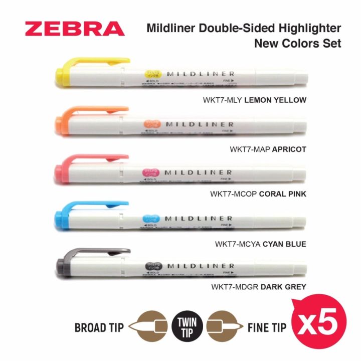 Zebra Highlighter Mildliner 5 Bright Color Set WKT7-N-5C