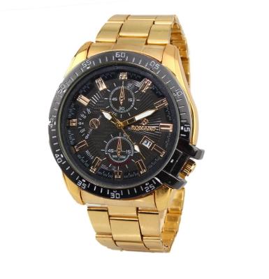 นาฬิกาสแตนเลสทองสไตล์นักธุรกิจผู้ชายนาฬิกาข้อมือหน้าปัดควอตซ์ทรงกลมพร้อมปฏิทิน