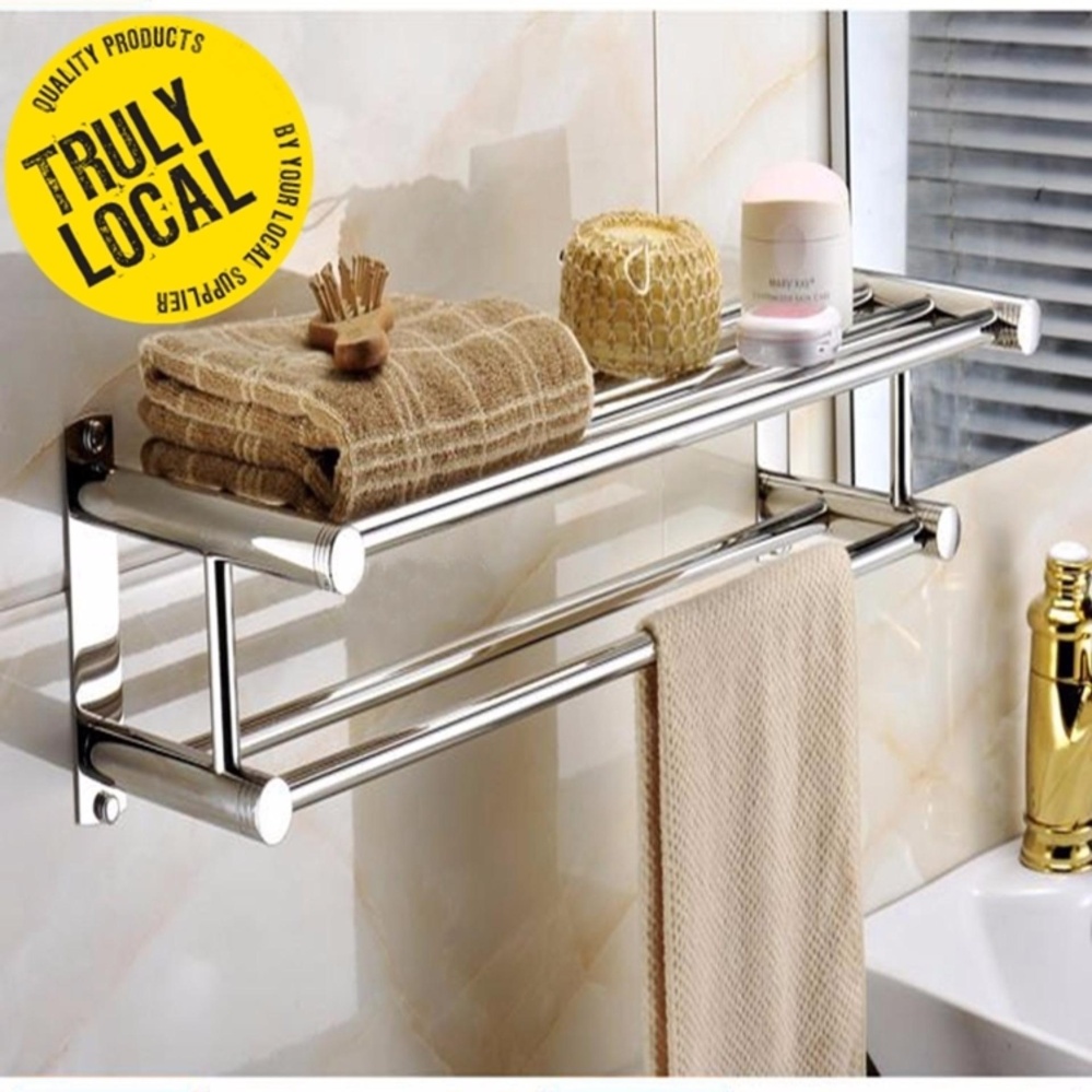 New Chrome Wall Mounted Towel Rack Rail Stylish Bathroom Holder Shelf Storage 
