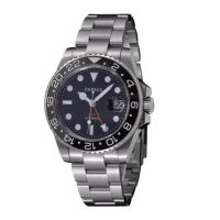 นาฬิกาผู้ชายวินเทจรุ่น Whatsko Parnis Luminous GMT Submariner พลอยสีน้ำเงินอย่างอัตโนมัติ