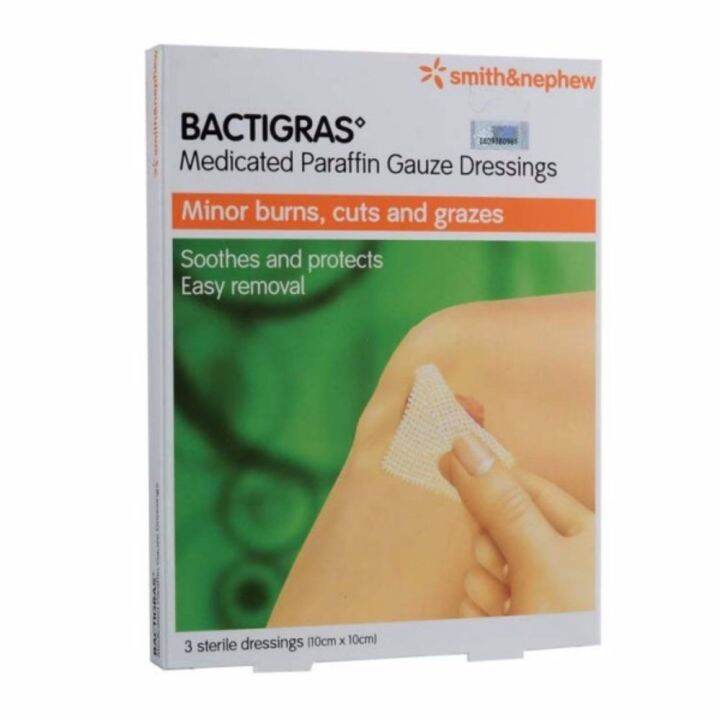 9 Pieces (Original) Bactigras Medicated Paraffin Gauze Dressings (10cm