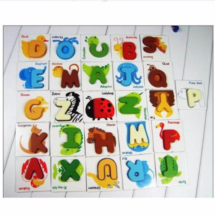 Wooden ABC Alphabet Cards 3D Puzzles Kid Preschool Letters and Animal ...