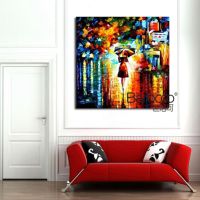 Hand Painted Scenery Oil Painting Abstract Umbrella Girl Painting Modern Home Wall Decoration