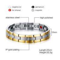 Rcai สร้อยข้อมือสแตนเลสผู้ชายแม่เหล็กไทเทเนียมเจอร์เมเนียมแม่เหล็กบำบัดและองค์ประกอบการดูแลสุขภาพอื่นๆ SZN-077