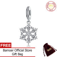 BAMOER จัดส่งฟรีของแท้925เงินสเตอร์ลิง Sparking CZ เกล็ดหิมะ Dangle Charm Fit เครื่องประดับสร้อยข้อมือสตรี SCC266