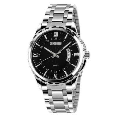 SKMEI 9069นาฬิกานาฬิกาควอตซ์ธุรกิจของผู้ชายนาฬิกาข้อมือโลหะทดำดิ่ง30เมตรสีเงิน