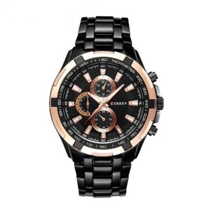 ของแท้100-นาฬิกาสายสแตนเลสสีดำของผู้ชาย8023นาฬิกาข้อมือธุรกิจสำหรับผู้ชาย-7t35การเคลื่อนไหวของญี่ปุ่น