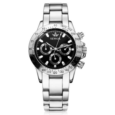 Koklopo SEWOR นาฬิกาข้อมือนาฬิกาข้อมือบุรุษสแตนเลสสำหรับผู้ชายแบรนด์ดังนาฬิกาสีทองกลไกหรูหรา (สีเงินสีดำ)
