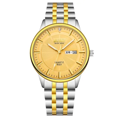 Bosck นาฬิกาข้อมือนาฬิกาข้อมือธุรกิจควอทซ์คลาสสิกกันน้ำปฏิทินคู่สแตนเลสผู้ชาย