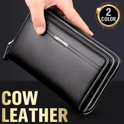 หนังวัวกระเป๋าธุรกิจสำหรับผู้ชายคลัทช์ผู้ชายกระเป๋าสตางค์มือถือกระเป๋าหนังแท้2สี
