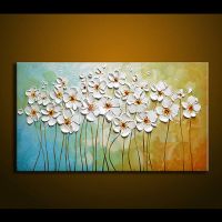 Hand Painted Textured Palette Knife Oil Painting on Canvas Modern Abstract White Snow Flowers Oil Painting Wall Art for Home Decorations