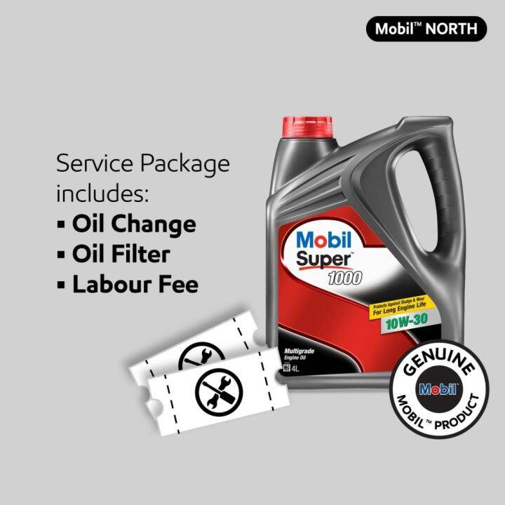 Japan/Korea Car Mobil Super 1000 10W30 Mineral Engine Oil (4L) Oil Change Service Package