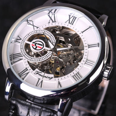 นาฬิกาสีทองลายผู้ชายแฟชั่นนาฬิกาสไตล์นาฬิกากลไกหนังสีดำ