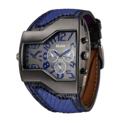 Oulm HP1220แฟชั่นของผู้ชายบุคลิกลักษณะสายหนังควอตซ์นาฬิกา (สีฟ้า)