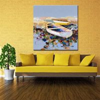 Modern Abstract Colorful Seascape Boats Oil Painting on Canvas Hand Painted Landscape Oil Painting for Home Art Decorations Gift