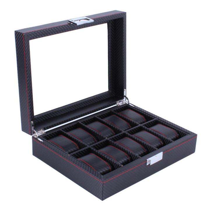 Allwin Modern Design 10 Grids Wooden Watch Box Carbon Fibre Pattern