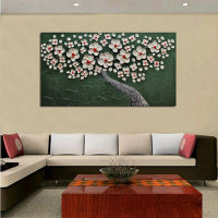 Modern Abstract Nice White Cherry Blossom Oil Painting Hand Painted Thick Palette Knife Oil Painting on Canvas Big Size 24X48inch